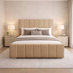 Desire Deco Plush Velvet Eleanor Upholstered Panel Bed Frame, All Sizes in Beige - Size: Single - thumbnail 2