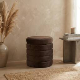 Garden Greatness Noe Velvet Coffee Storage Stool in Dark Brown - thumbnail 1