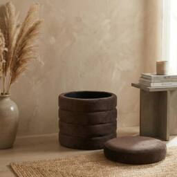 Garden Greatness Noe Velvet Coffee Storage Stool in Dark Brown - thumbnail 2