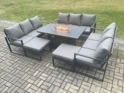 Fimous Aluminium 11 Seater Garden Furniture Outdoor Set Patio Lounge Sofa Gas Fire Pit Dining Table Set with 2 Big Footstools Dark Grey - thumbnail 2