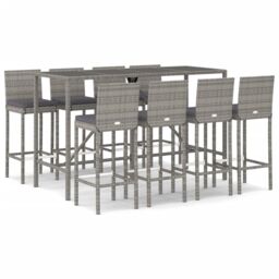 Berkfield Home 9 Piece Garden Bar Set with Cushions Grey Poly Rattan - thumbnail 2