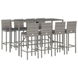 Berkfield Home 9 Piece Garden Bar Set with Cushions Grey Poly Rattan - thumbnail 3