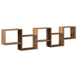 Berkfield Home Wall Cube Shelf 5 Compartments Old Wood Engineered Wood in Brown - thumbnail 1