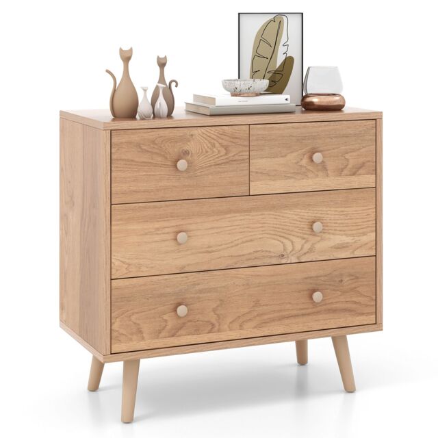 Costway 4-Drawer Chest Storage Cabinet Dresser Freestanding Organizer w/ Anti-tipping Device in Natural - image 1