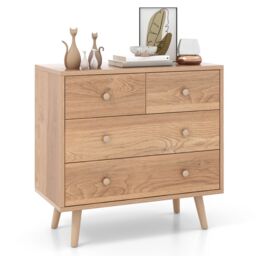 Costway 4-Drawer Chest Storage Cabinet Dresser Freestanding Organizer w/ Anti-tipping Device in Natural