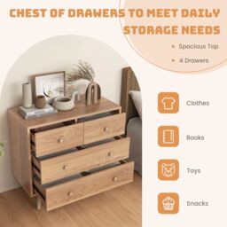 Costway 4-Drawer Chest Storage Cabinet Dresser Freestanding Organizer w/ Anti-tipping Device in Natural - thumbnail 4