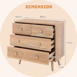 Costway 4-Drawer Chest Storage Cabinet Dresser Freestanding Organizer w/ Anti-tipping Device in Natural - thumbnail 5