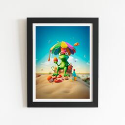 "Warren Reed - Designer Frog On A Beach Holiday Framed Art Print in Black - Size: W20"" x H30""" - thumbnail 2
