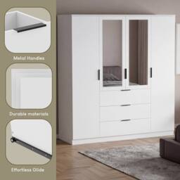 Home Discount Vida Designs Trega 4 Door 3 Drawer Mirrored Wardrobe Storage Furniture in White - thumbnail 4