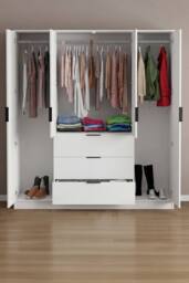 Home Discount Vida Designs Trega 4 Door 3 Drawer Mirrored Wardrobe Storage Furniture in White - thumbnail 6