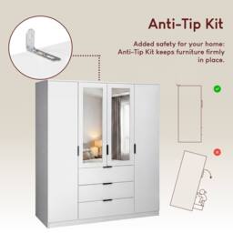 Home Discount Vida Designs Trega 4 Door 3 Drawer Mirrored Wardrobe Storage Furniture in White - thumbnail 5