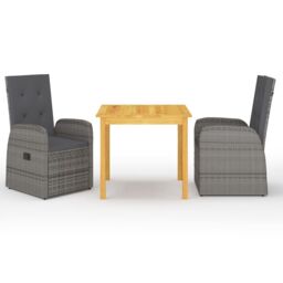 Berkfield Home 3 Piece Garden Dining Set with Cushions Grey Poly Rattan - thumbnail 1