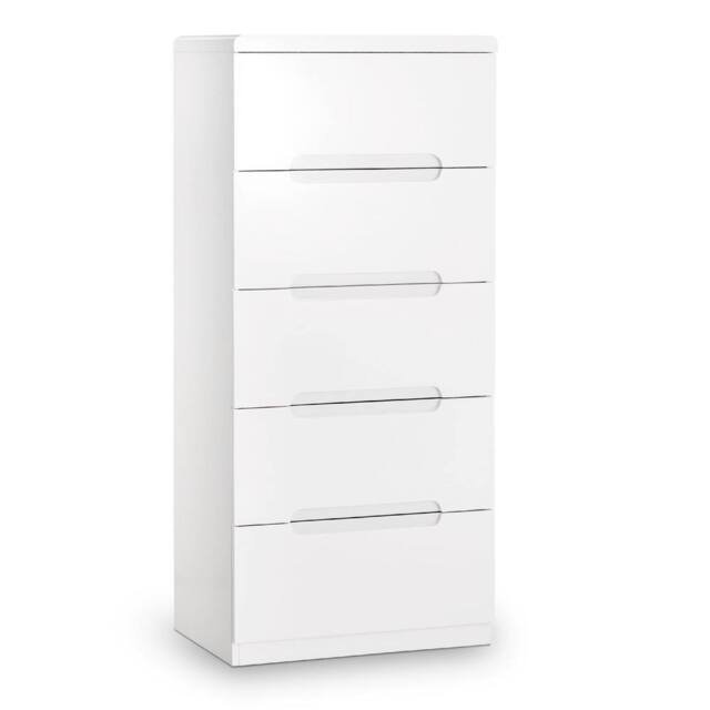 Cheshire Premium Midtown 5 Drawer Narrow Chest - High Gloss White - image 1
