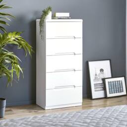 Cheshire Premium Midtown 5 Drawer Narrow Chest - High Gloss White - thumbnail 2