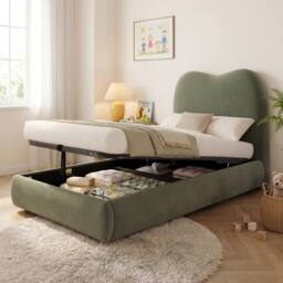 Matteo Green Velvet Single Upholstered Bed with Hydraulic Storage
