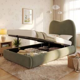 Matteo Green Velvet Single Upholstered Bed with Hydraulic Storage - thumbnail 3