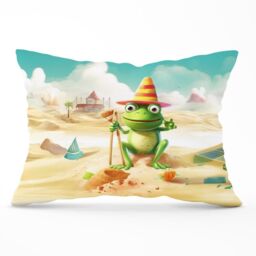 Warren Reed - Designer Happy Frog On A Beach Holiday Cushions in Yellow - Size: 45 cm x 45 cm - thumbnail 1