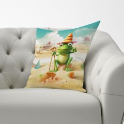 Warren Reed - Designer Happy Frog On A Beach Holiday Cushions in Yellow - Size: 45 cm x 45 cm - thumbnail 2