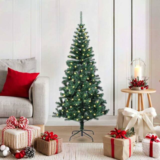 Berkfield Home Artificial Pre-lit Christmas Tree Green 120 cm PVC & Metal - image 1