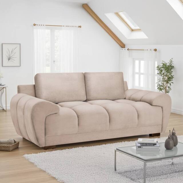 Furnishings For Less UK Zura Mocha Brown Plush Fabric Large 2 Seater Sofa Pillow Back in Light Brown - image 1