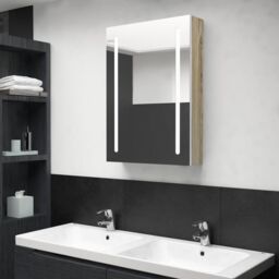 Berkfield Home LED Bathroom Mirror Cabinet White & Oak 50x13x70 cm - Size: 50 x 13 x 70 cm - thumbnail 1