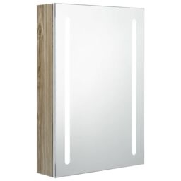 Berkfield Home LED Bathroom Mirror Cabinet White & Oak 50x13x70 cm - Size: 50 x 13 x 70 cm - thumbnail 2