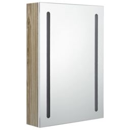 Berkfield Home LED Bathroom Mirror Cabinet White & Oak 50x13x70 cm - Size: 50 x 13 x 70 cm - thumbnail 3