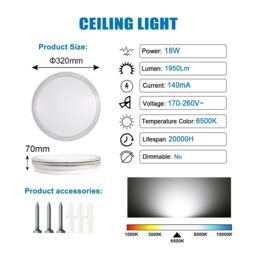 ExtraStar 18W LED Round Flush Ceiling Light Cold White 6500K, 1950 Lumen, Gold edged - thumbnail 2