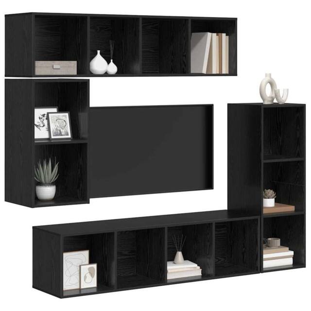 Berkfield Home Modern Wall-mounted with Storage 4 pcs Black oak Engineered wood - image 1