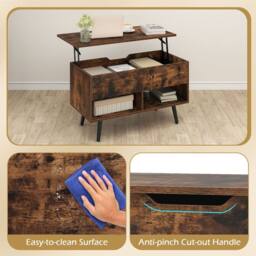Gymax Lift Top Coffee Table Mid Century Accent Table With Shelves & Legs in Brown - thumbnail 6