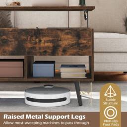 Gymax Lift Top Coffee Table Mid Century Accent Table With Shelves & Legs in Brown - thumbnail 9