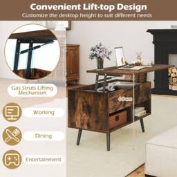 Gymax Lift Top Coffee Table Mid Century Accent Table With Shelves & Legs in Brown - thumbnail 8
