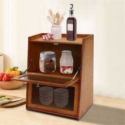 VOGREX Mini Kitchen Cabinet with Door for Countertop in Brown - thumbnail 3