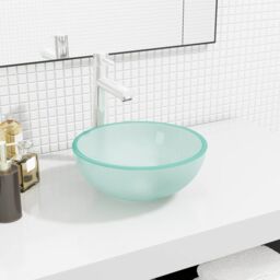 Berkfield Home Basin Tempered Glass 30x12 cm Frosted in Cream