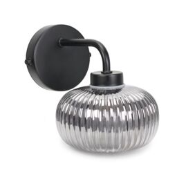 ValueLights Amaia Matte Black IP44 Rated Single Smoked Ribbed Glass Wall Light - thumbnail 5