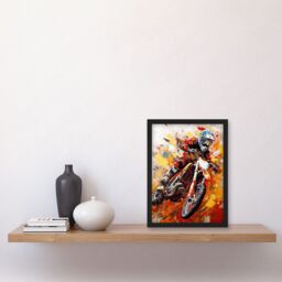 Artery8 Motocross Race Motorcycle Sport Oil Painting Artwork Framed Wall Art Print A4 in Black - thumbnail 2