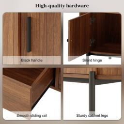 Merax Walnut 200 cm Rattan TV Unit with Sliding Doors & Metal Legs - thumbnail 7