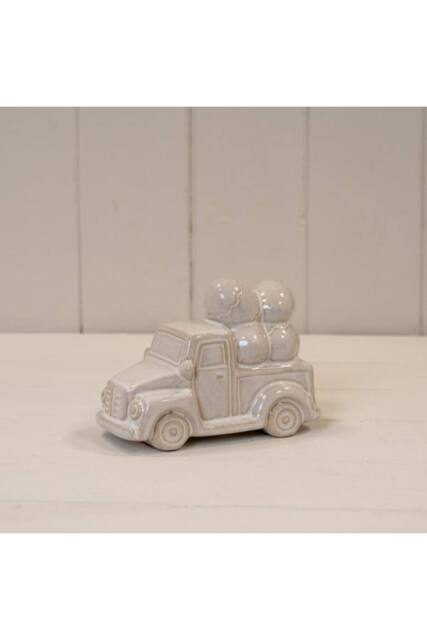 KDMD Glazed Ceramic Car Carrying Eggs Ornament with Textured Detail in Cream - image 1