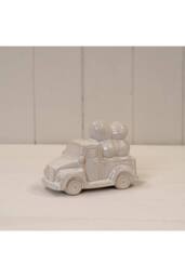 KDMD Glazed Ceramic Car Carrying Eggs Ornament with Textured Detail in Cream