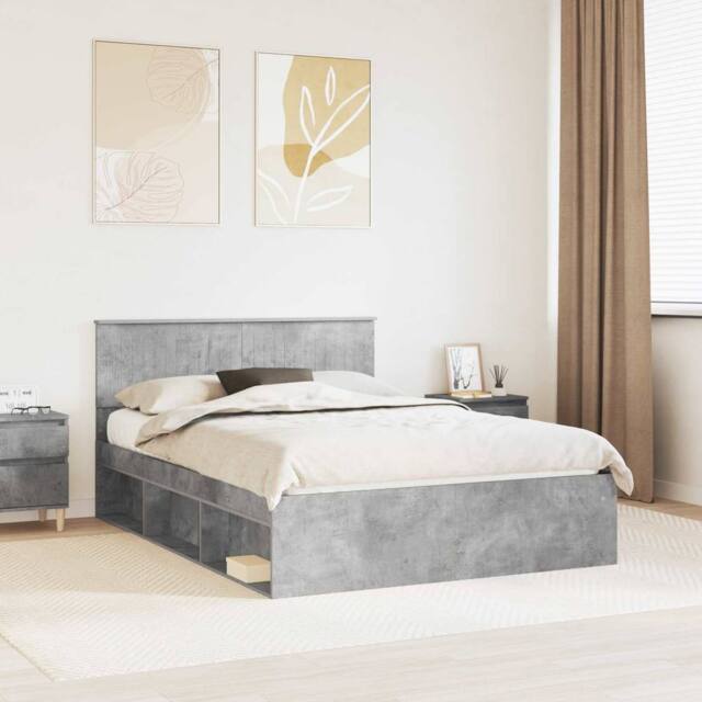 Berkfield Home Bed Frame with Headboard Concerte 140 x 200 cm Solid Pine Wood in Grey - image 1