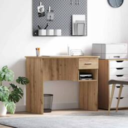 Berkfield Home Desk with Storage Artisan Oak 90x49.5x75 cm Engineered wood in Beige - thumbnail 2