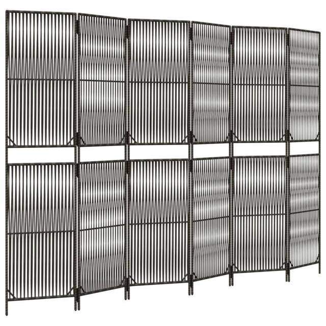 Berkfield Home Room Divider 6 Panels Grey Poly Rattan - image 1
