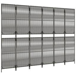 Berkfield Home Room Divider 6 Panels Grey Poly Rattan - thumbnail 4