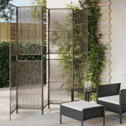 Berkfield Home Room Divider 6 Panels Grey Poly Rattan - thumbnail 2