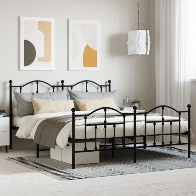 Berkfield Home Metal Bed Frame with Headboard & Footboard Black 183x213 cm - image 1