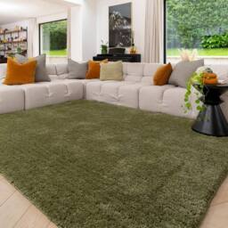 Kukoon Machine Washable Shaggy Rug Luxury Deep Pile Green Fluffy Bedroom Mat in Olive - Size: 120 cm x 170 cm