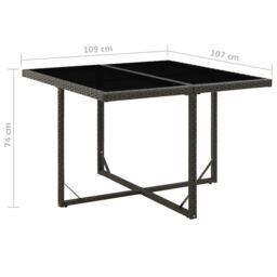 Berkfield Home Garden Table Black 109x107x74 cm Poly Rattan & Glass - Size: 109 x 107 x 74 cm - thumbnail 5