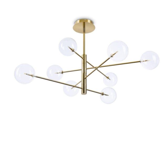 Netlighting EQUINOXE 8 Light Multi Arm Semi Flush Ceiling Lamp Brass in Yellow