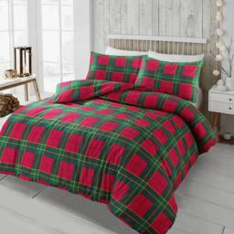 Homes-Linen 100% Brushed Cotton Tartan Flannelette Duvet Cover Set in Red - Size: Double - thumbnail 1