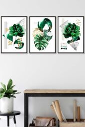 ARTZE Abstract Green Gold Botanical Framed Wall Art - Medium in Black - Size: W45 cm x H62 cm x D20mm - thumbnail 1